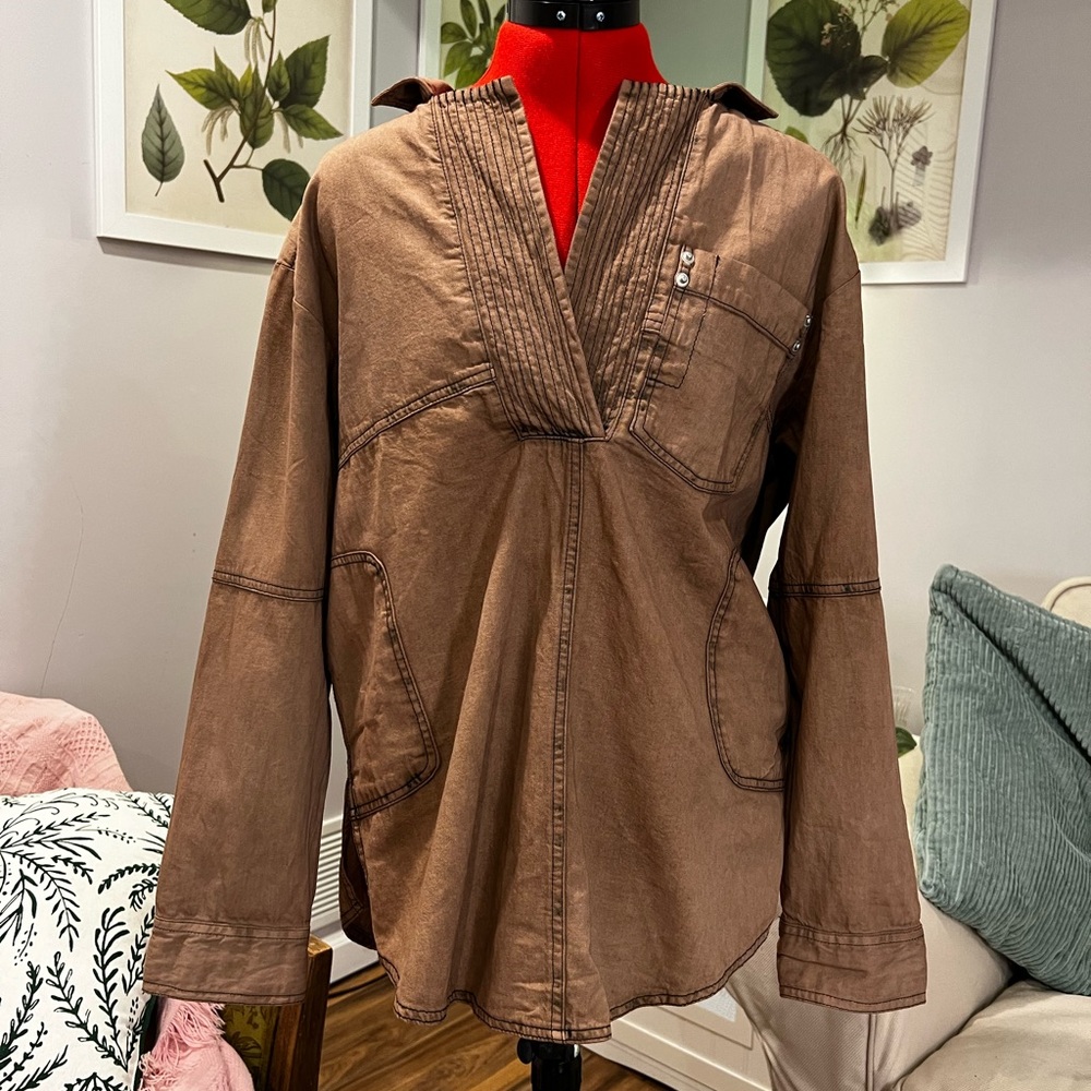 We The Free / Free People Oversized Brown Pullover Shacket in Extra Small